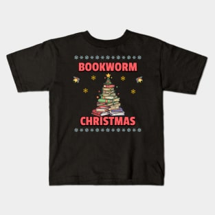Bookworm Christmas Tree books Kids T-Shirt